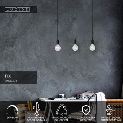 Lucide FIX - Hanglamp - 3xE27 - Zwart